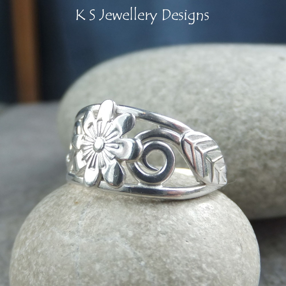 Flower and Leaves Sterling Silver Ring