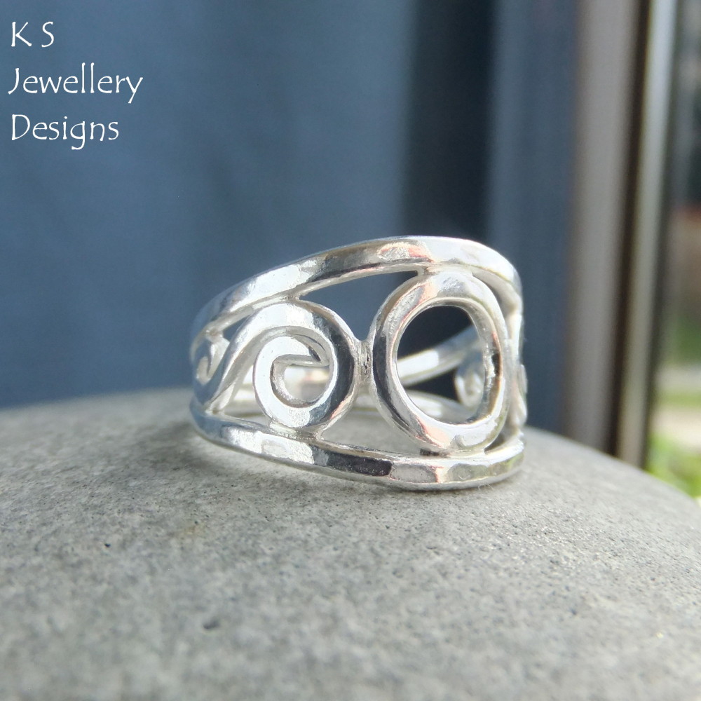 Circle and Swirls Fine Silver Ring
