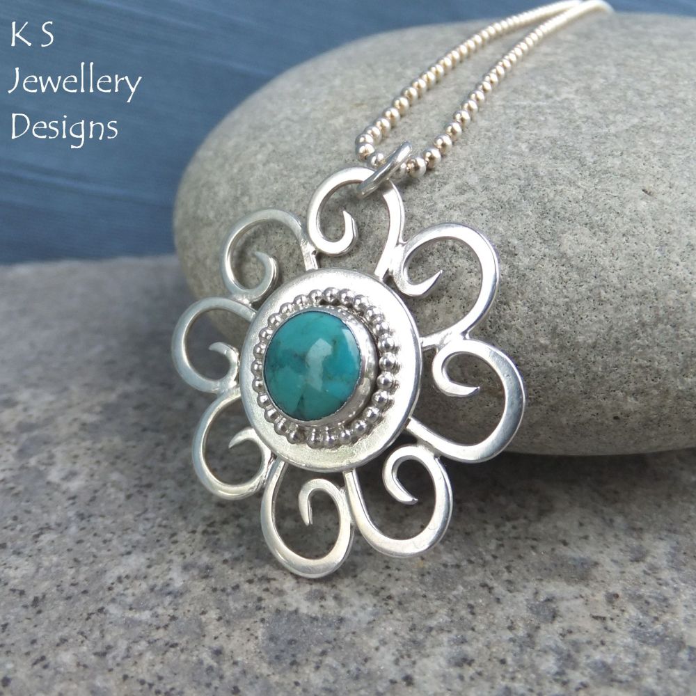 Turquoise Sterling Silver Pendant - Sun Swirl