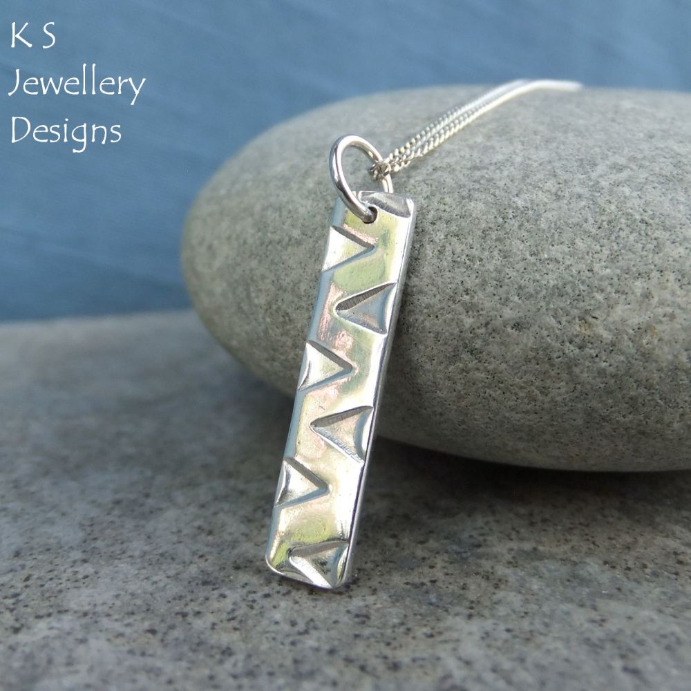 Zigzag Textured Sterling Silver Bar Pendant