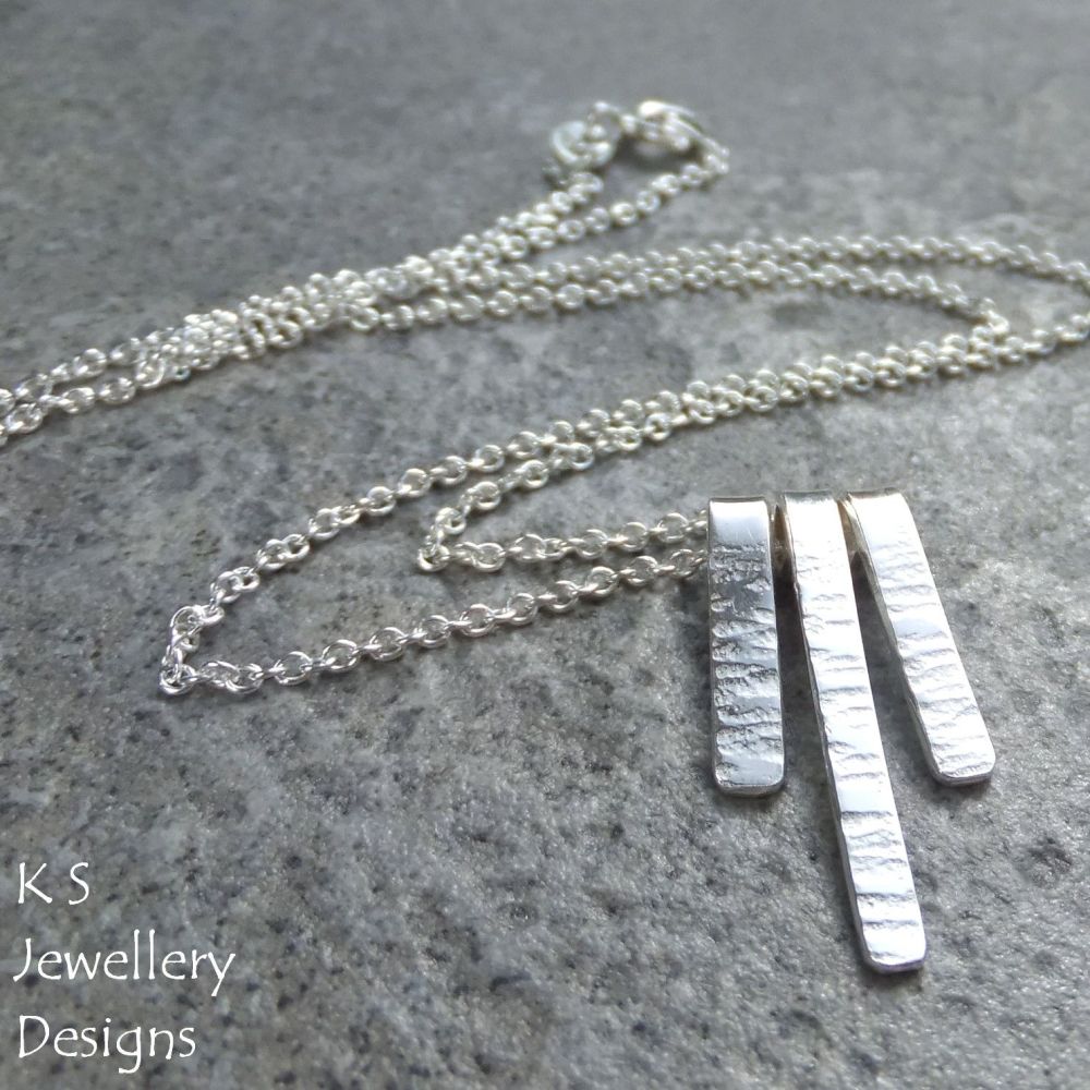 Bark Textured Bars Sterling Silver Necklace