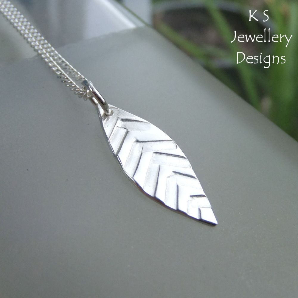 Textured Little Leaf Sterling Silver Pendant