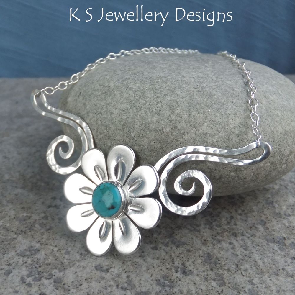 Turquoise Flower and Dappled Swirls Necklace