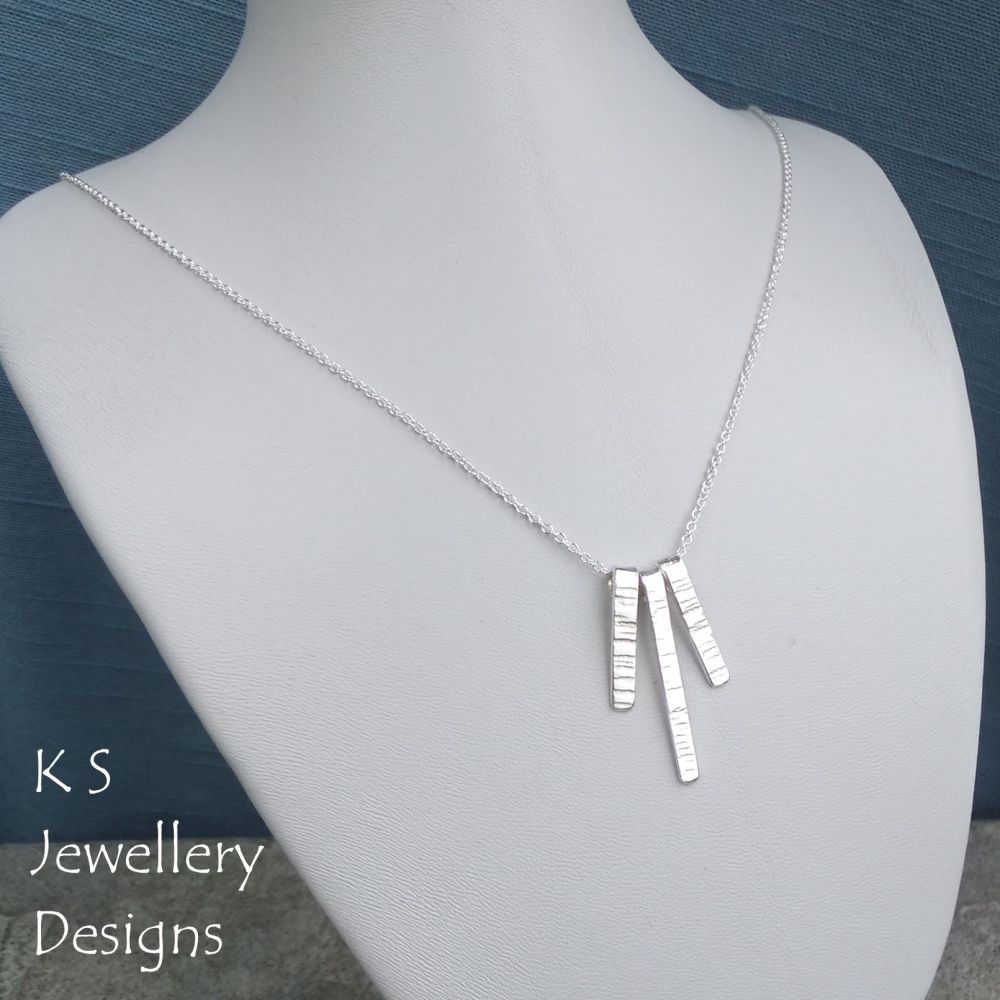 Bark Textured Bars Sterling Silver Necklace