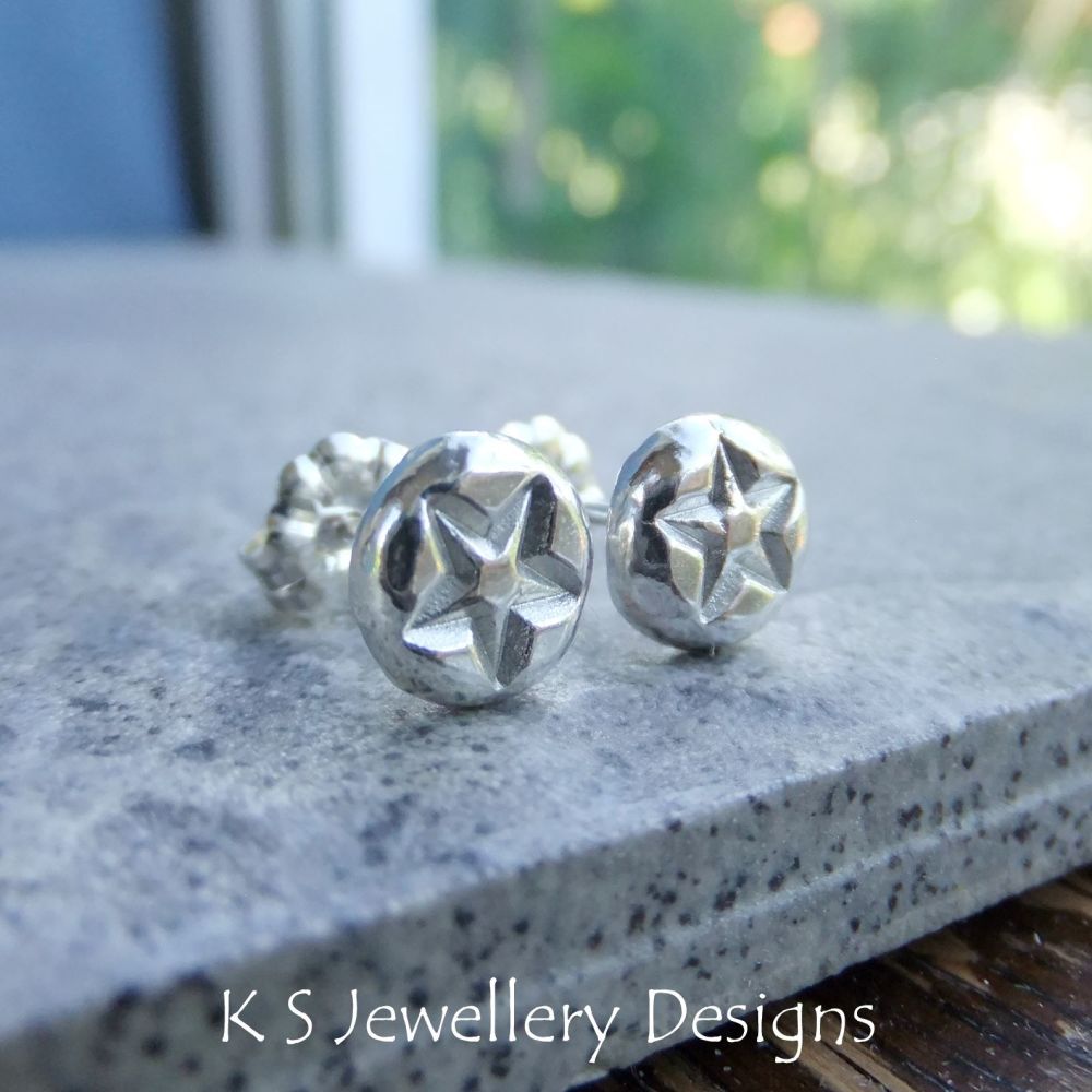 Star Textured Pebbles Studs #5 - Sterling Silver Stud Earrings