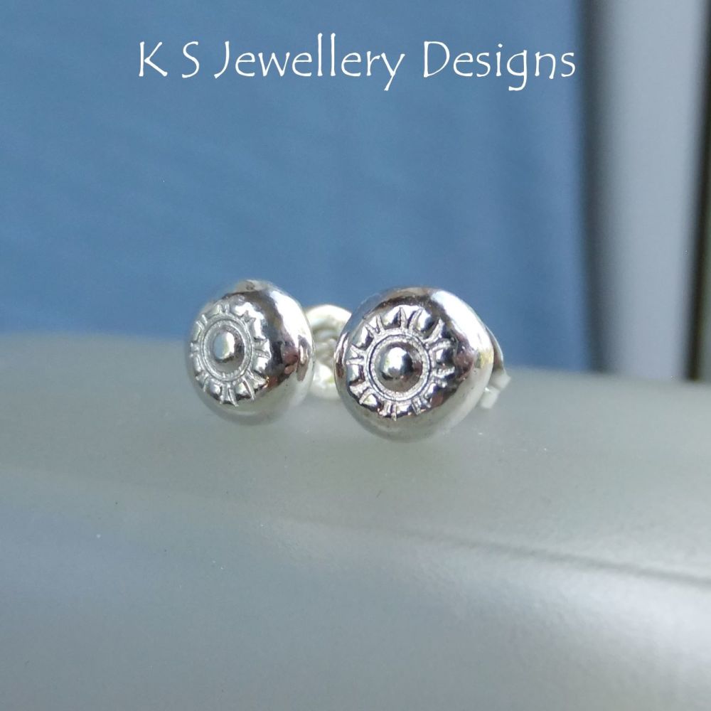 Flower Textured Pebbles Studs #3 - Sterling Silver Stud Earrings