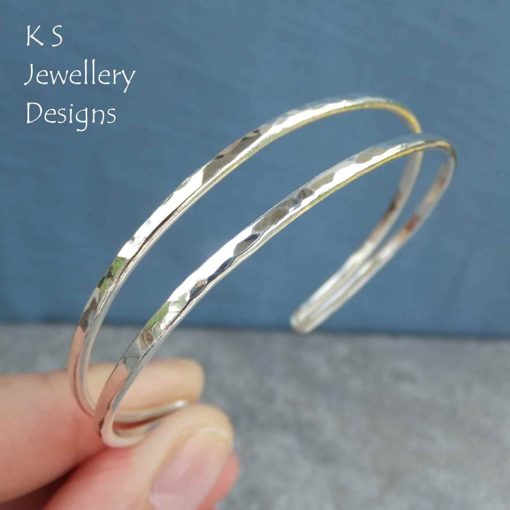 Dappled Texture Double Wire Sterling Silver Cuff Bangle (made to order)