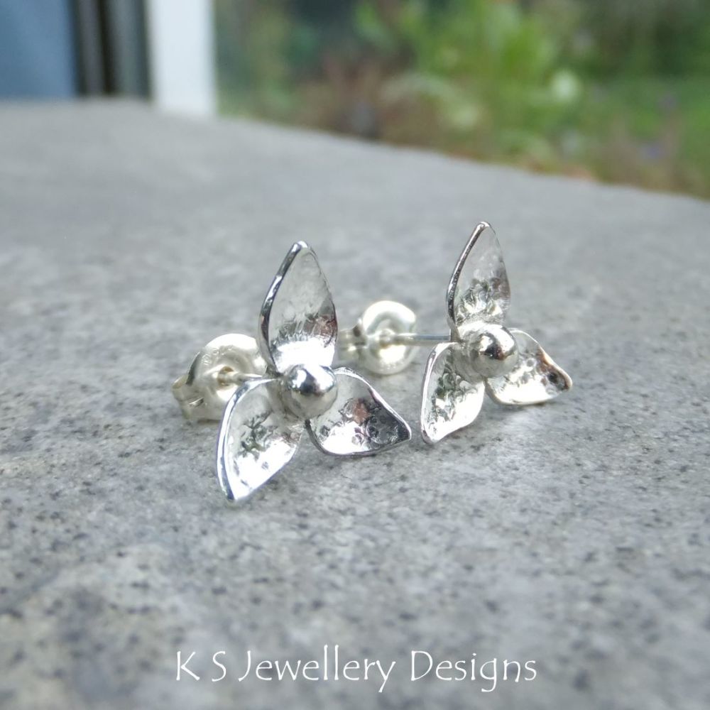 Three Petal Flowers - Sterling Silver Stud Earrings