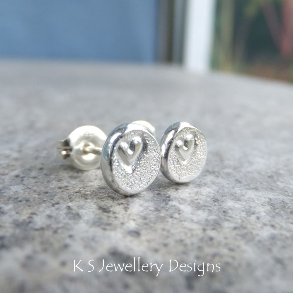 Heart Textured Pebble Studs #2 - Sterling Silver Stud Earrings