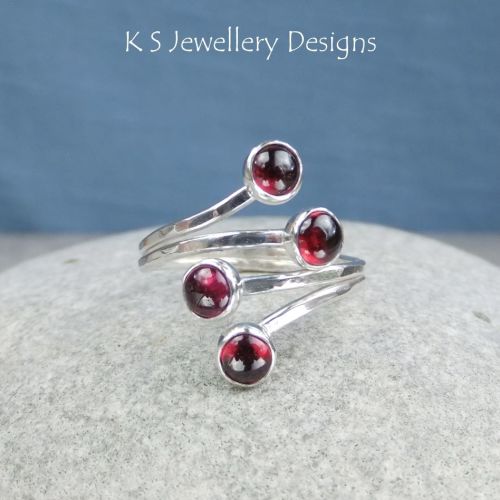 Garnet Multi-gemstone Wraparound Sterling Silver Ring (adjustable to fit ma