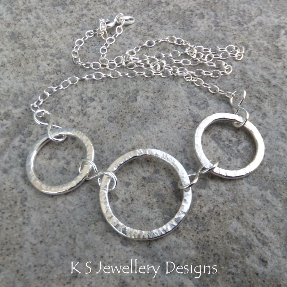 Starburst Circles Sterling Silver Necklace - Textured & Shiny