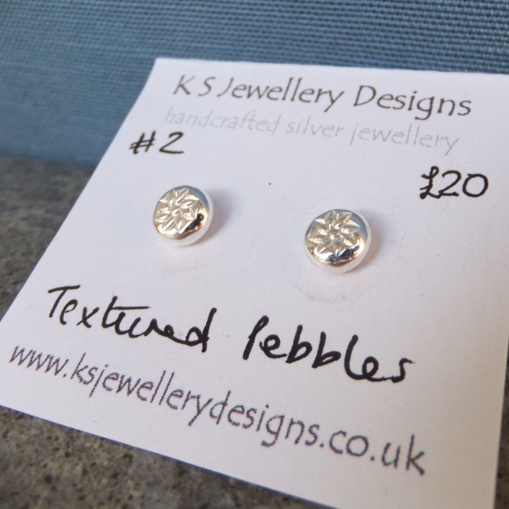Flower Textured Pebbles Stud Earrings #2 - Sterling Silver Studs
