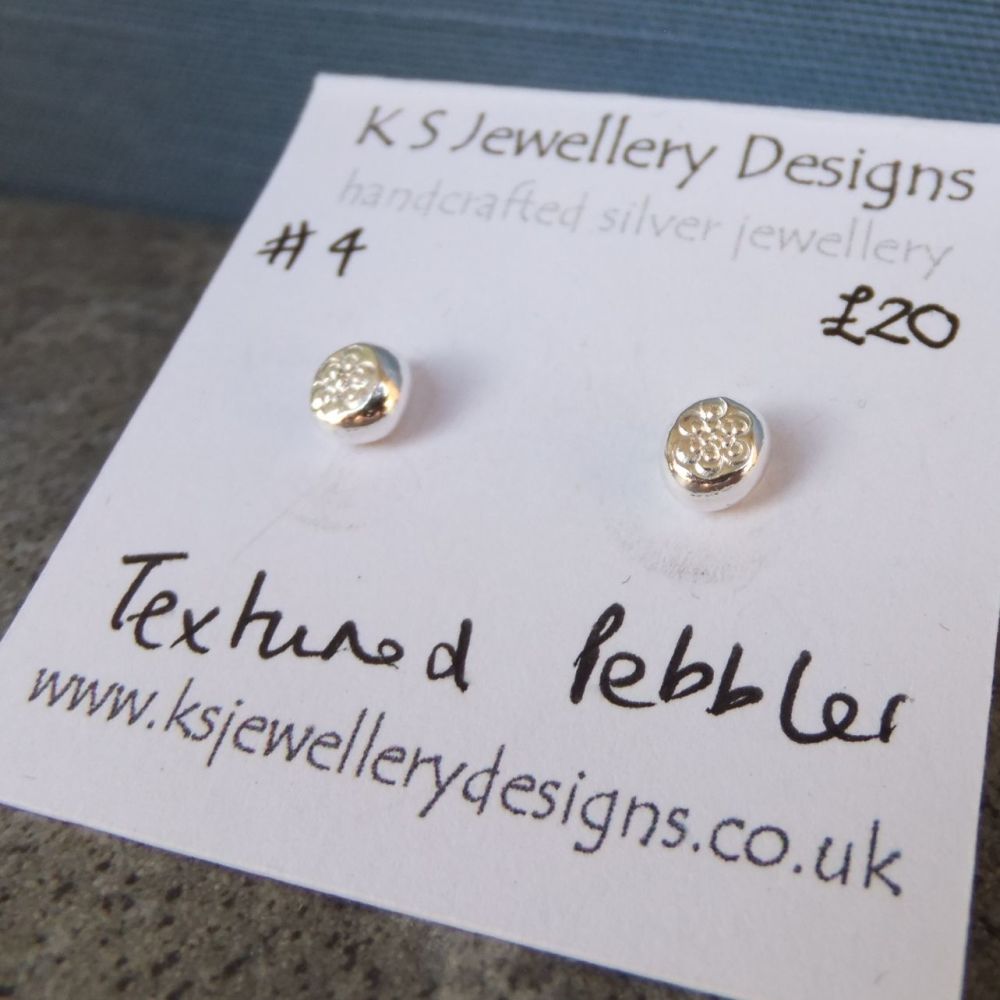Flower Textured Pebbles Stud Earrings #4 - Sterling Silver Studs