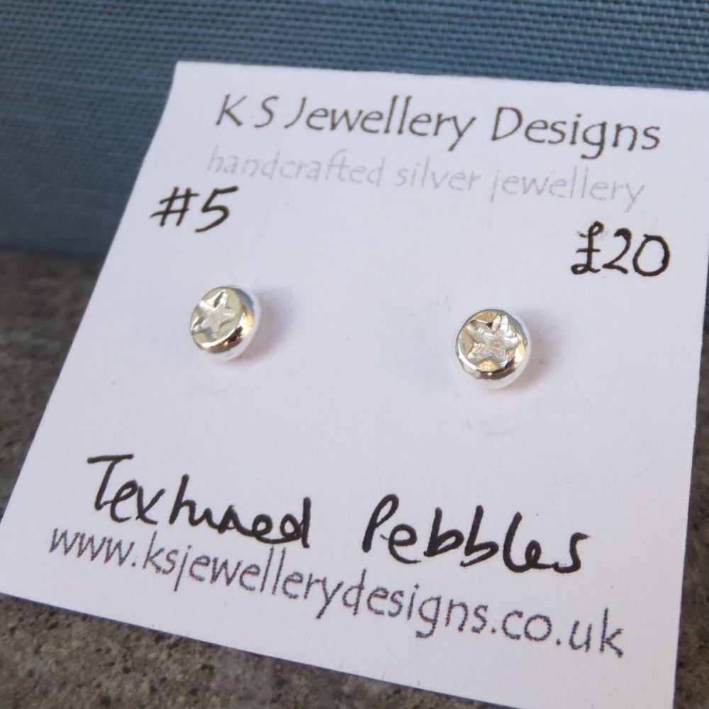 Star Textured Pebbles Stud Earrings #5 - Sterling Silver Studs