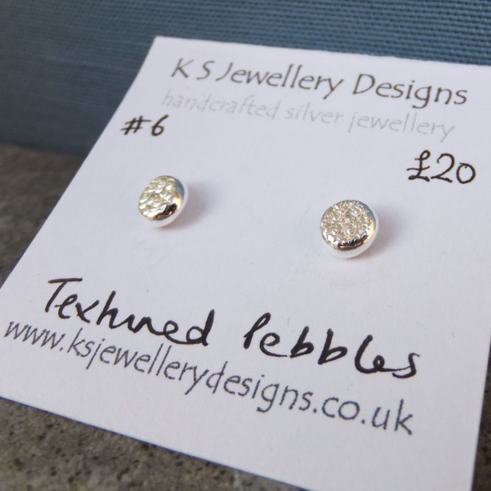 Textured Pebbles Stud Earrings #6 - Sterling Silver Studs