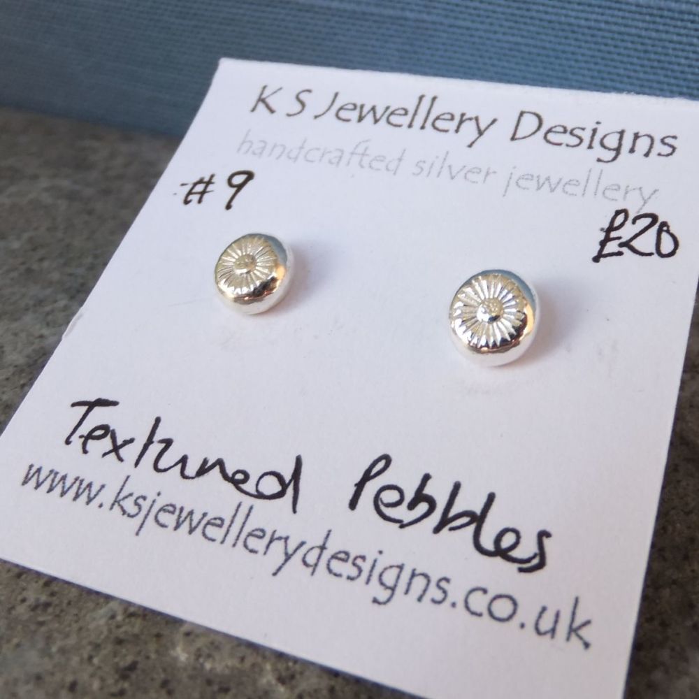 Flower Textured Pebbles Stud Earrings #9 - Sterling Silver Studs