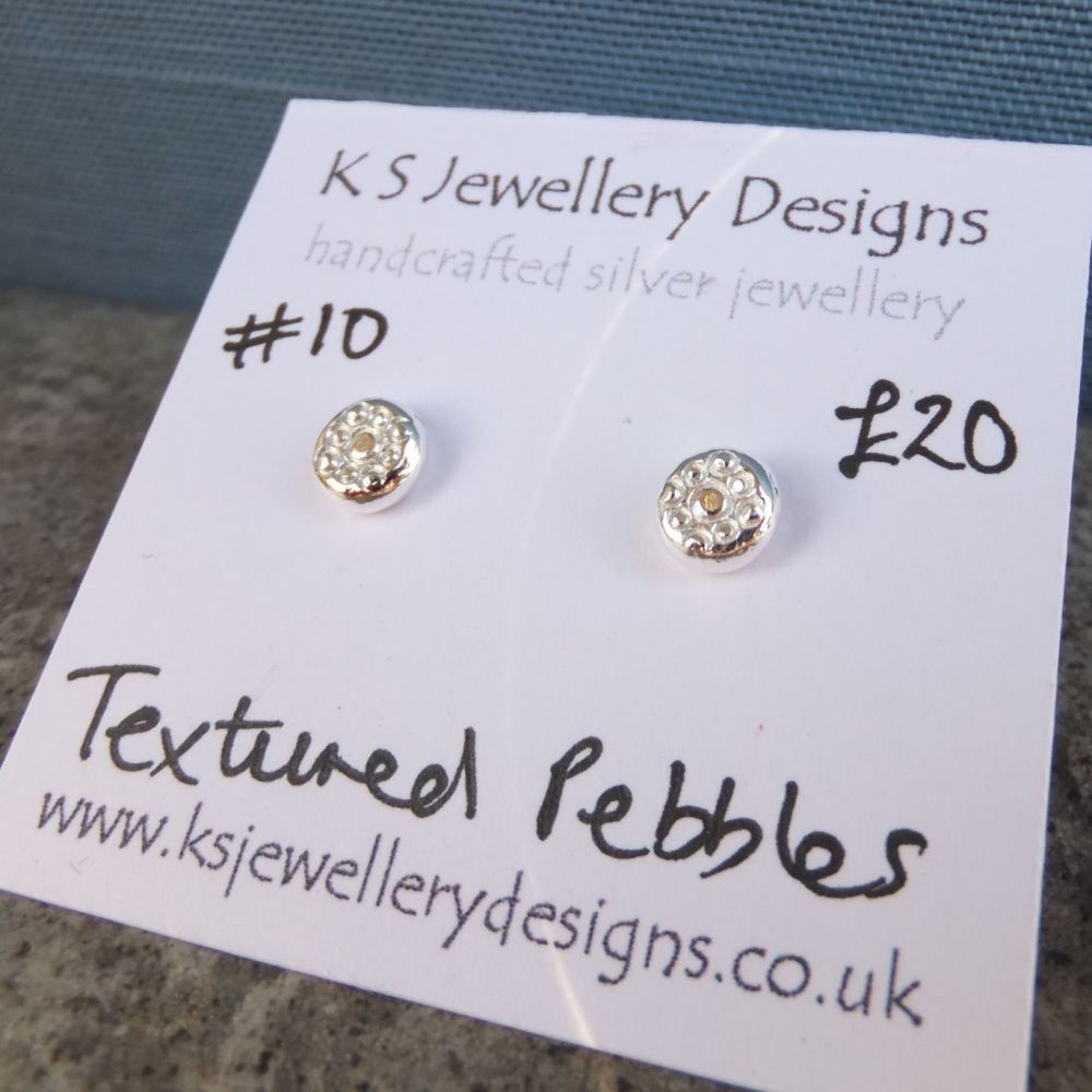 Circles Textured Pebbles Stud Earrings #10 - Sterling Silver Studs