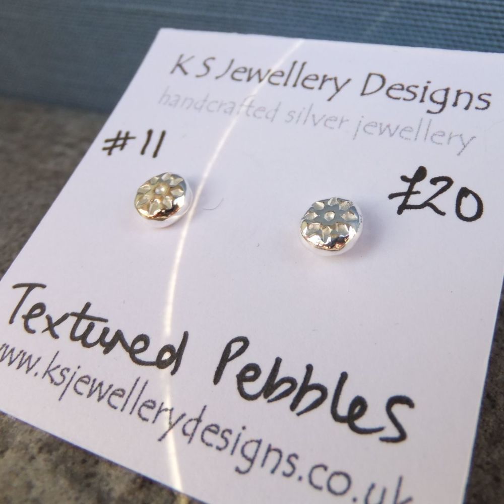 Sun Textured Pebbles Stud Earrings #11 - Sterling Silver Studs