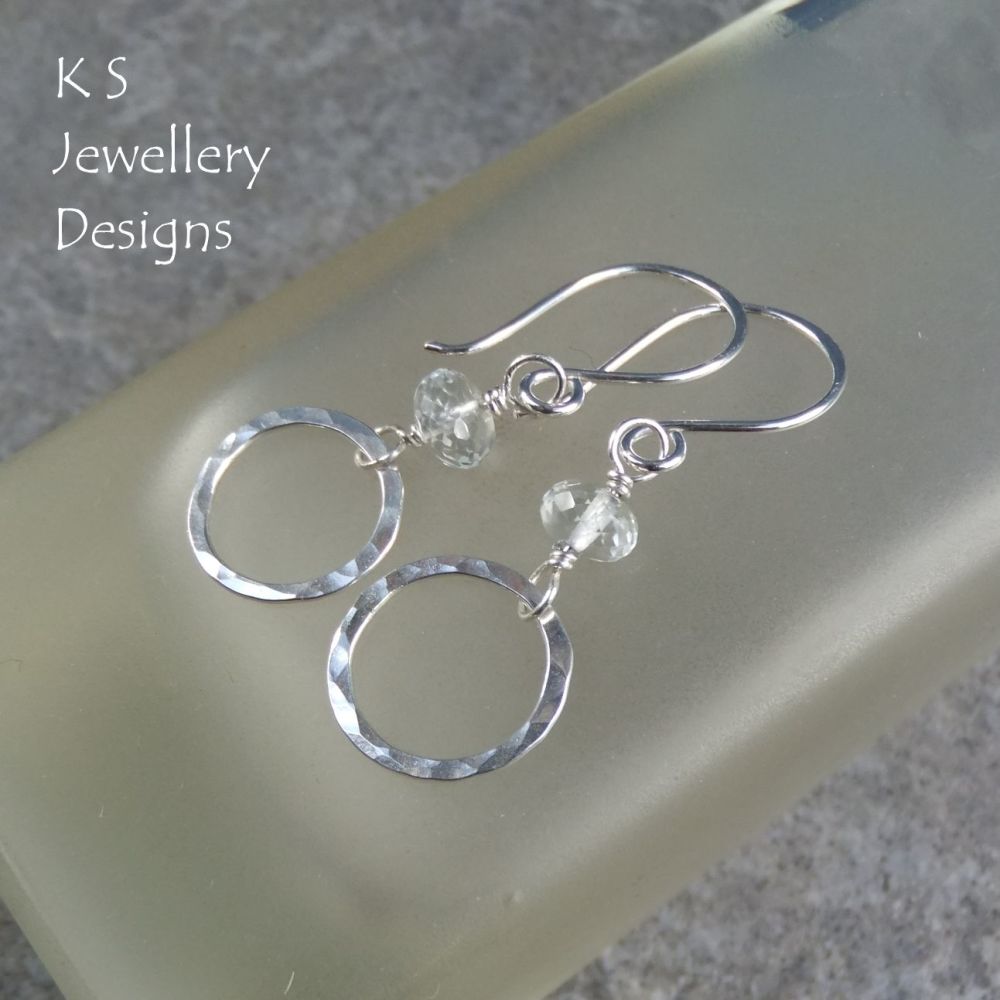 White Topaz Bead & Sterling Silver Circle Earrings