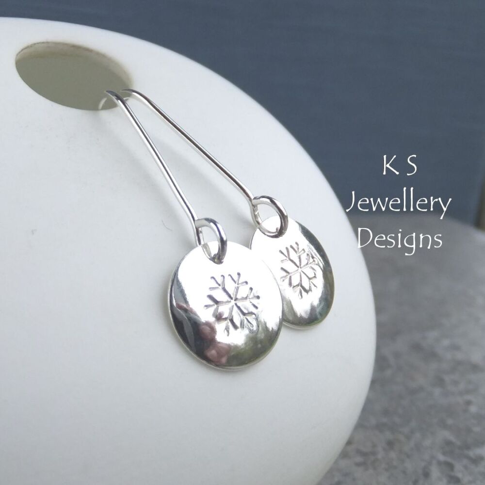 Snowflakes - Sterling Silver Shiny Disc Earrings