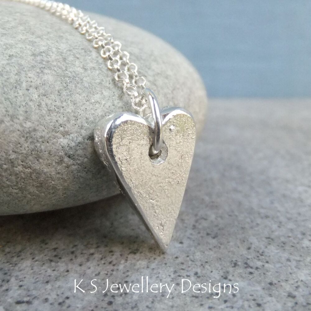 Rustic Heart - Sterling Silver Sand Casted Pendant