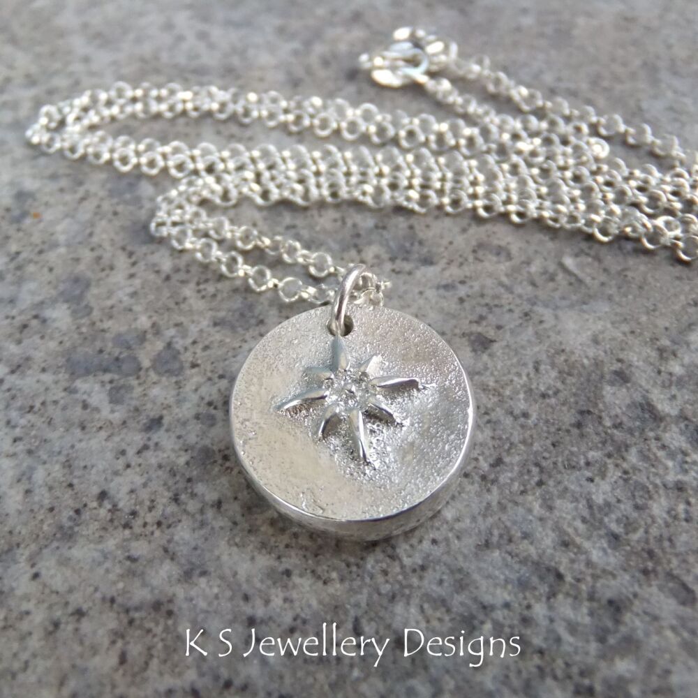 Star Disc Sterling Silver Sand Casted Pendant