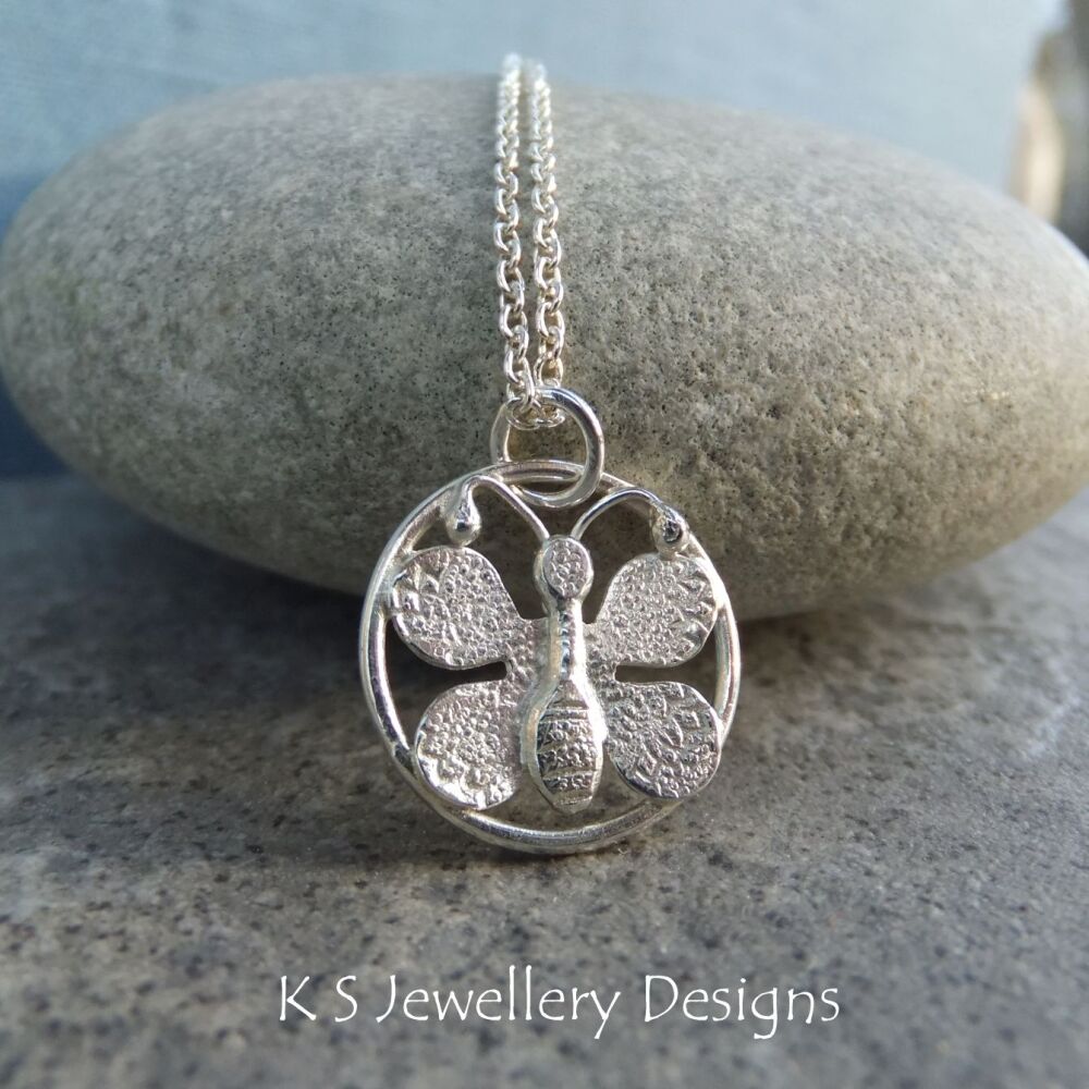 Butterfly Circle Sterling Silver Pendant
