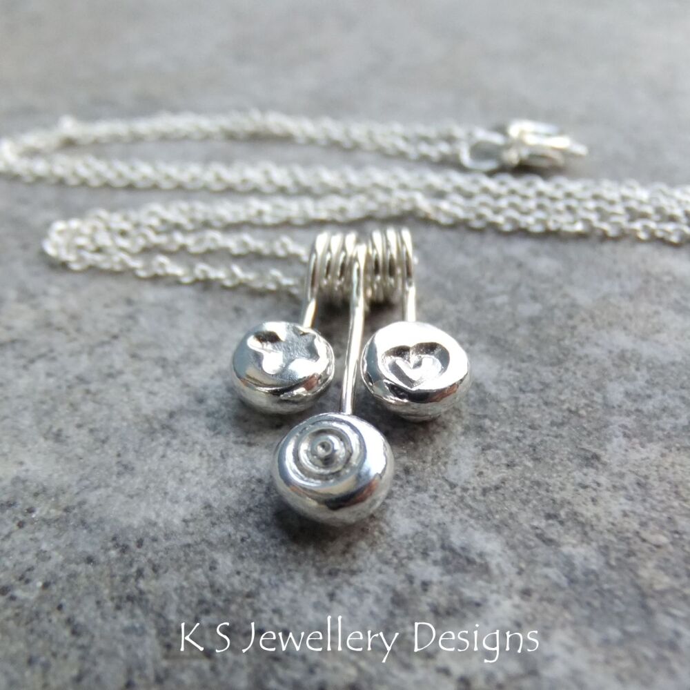 Textured Pebble Drops Trio Sterling Silver Necklace