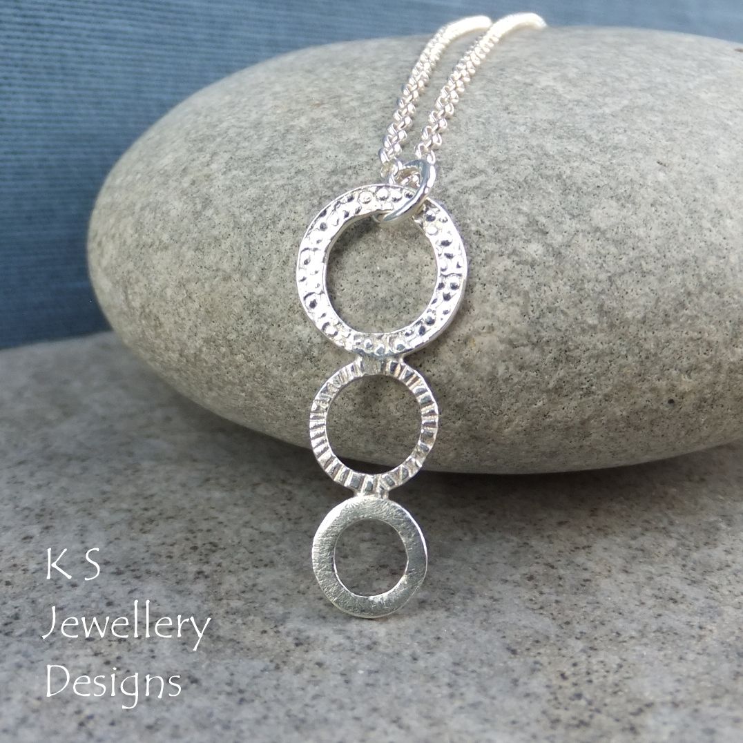 Textured Circles Trio Sterling Silver Pendant - Rustic & Organic