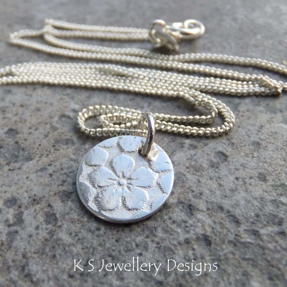 Flowers Textured Sterling Silver Disc Pendant