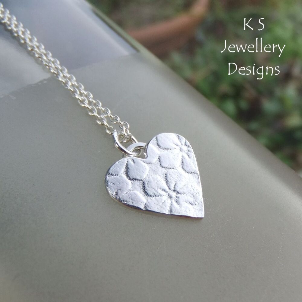 Flowers Textured Heart Sterling Silver Pendant