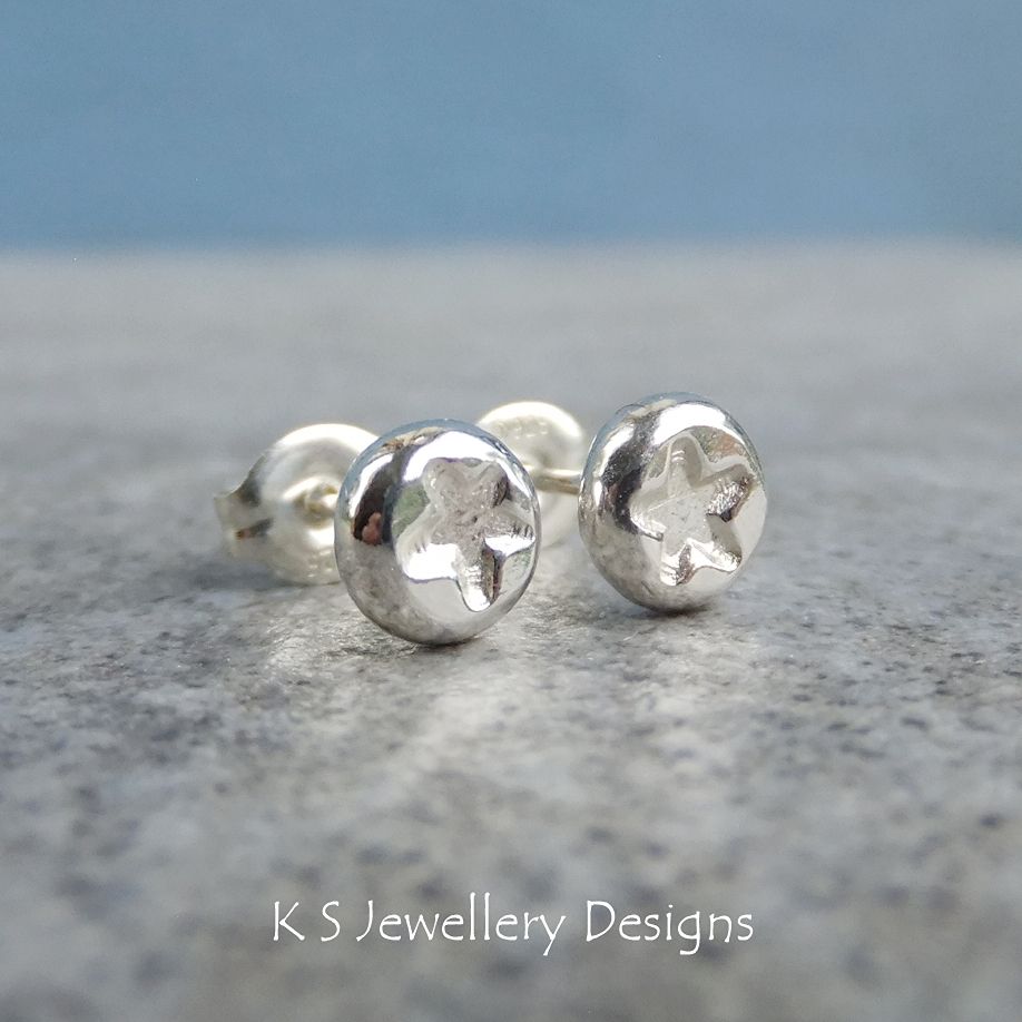 Textured Pebbles Stud Earrings #2 - STARS - Sterling Silver Studs