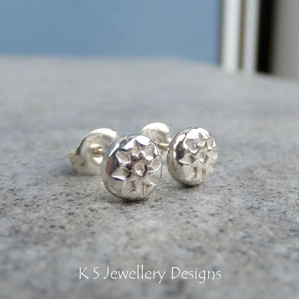 Textured Pebbles Stud Earrings #3 - SUNS - Sterling Silver Studs