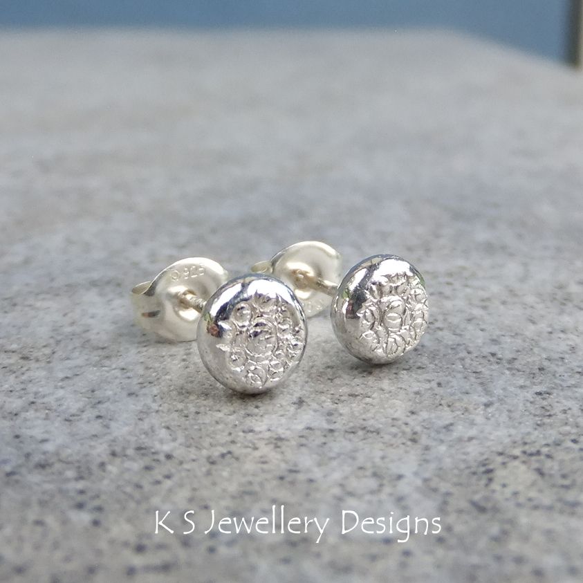 Textured Pebbles Stud Earrings #4 - BUBBLES- Sterling Silver Studs