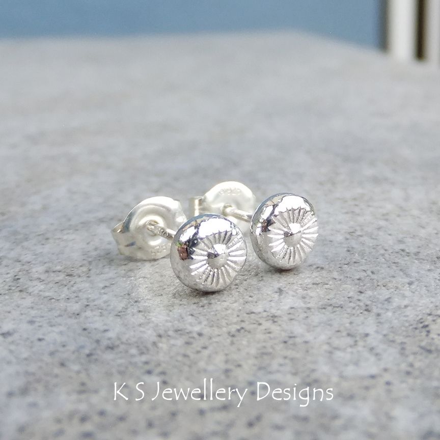 Textured Pebbles Stud Earrings #5 - FLOWERS v2 - Sterling Silver Studs