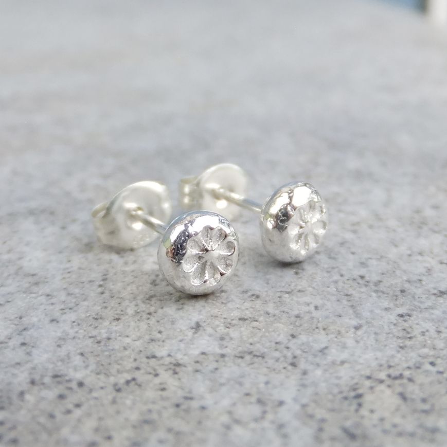 Textured Pebbles Stud Earrings #6 - FLOWERS v3 - Sterling Silver Studs