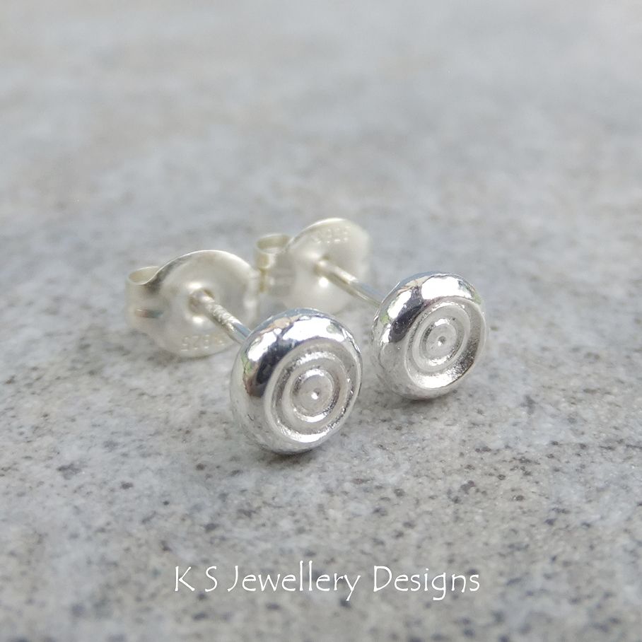 Textured Pebbles Stud Earrings #7 - CIRCLES - Sterling Silver Studs
