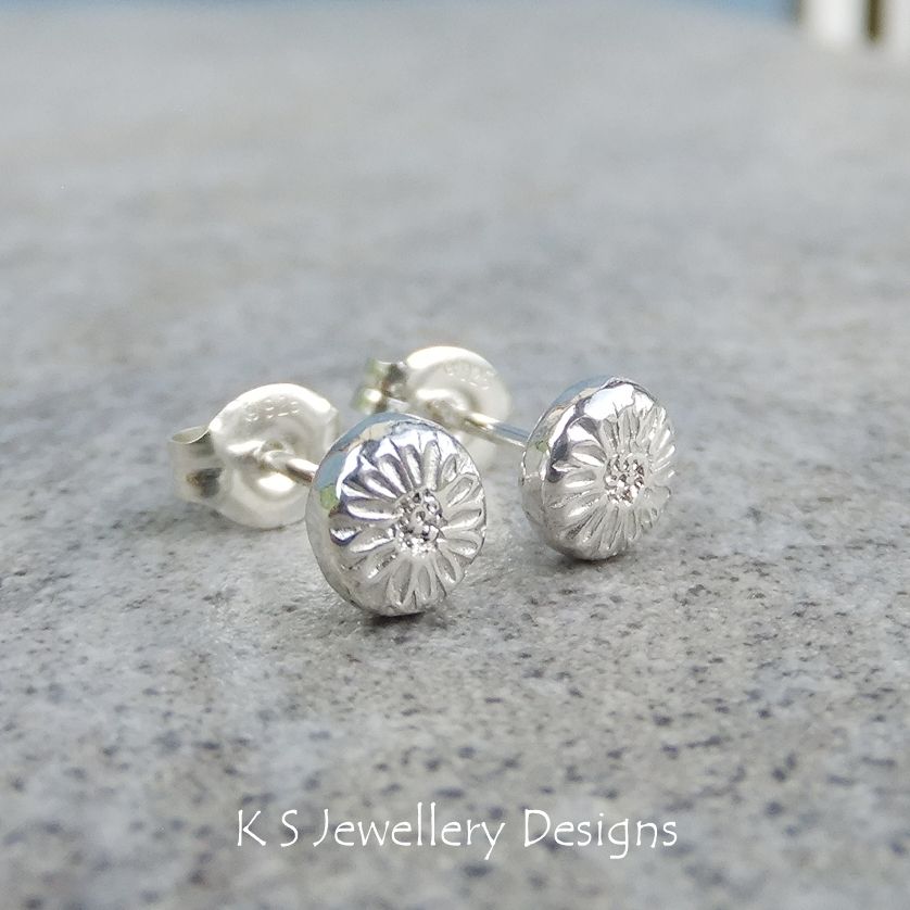 Textured Pebbles Stud Earrings #9 - FLOWERS v5 - Sterling Silver Studs
