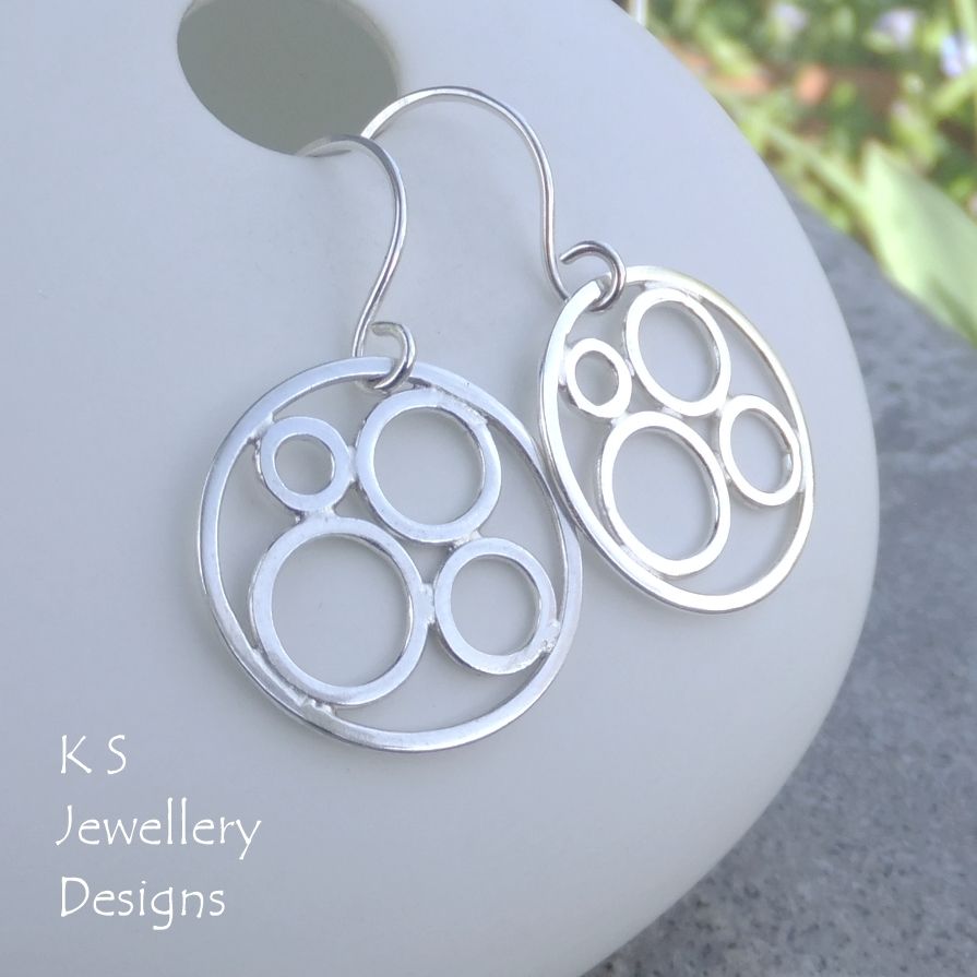 Bubbles Circle Frame Sterling Silver Earrings - CIRCLES V2