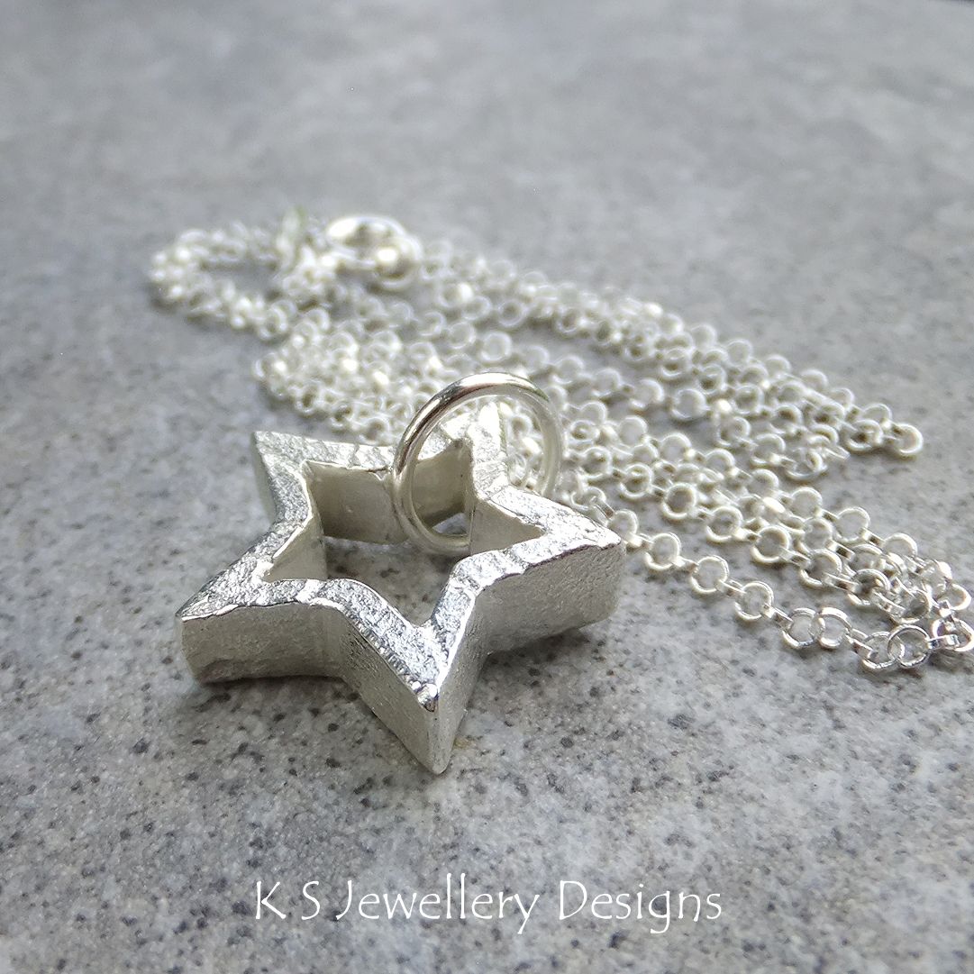Rustic Chunky Star V1 - Sterling Silver Sandcasted Pendant