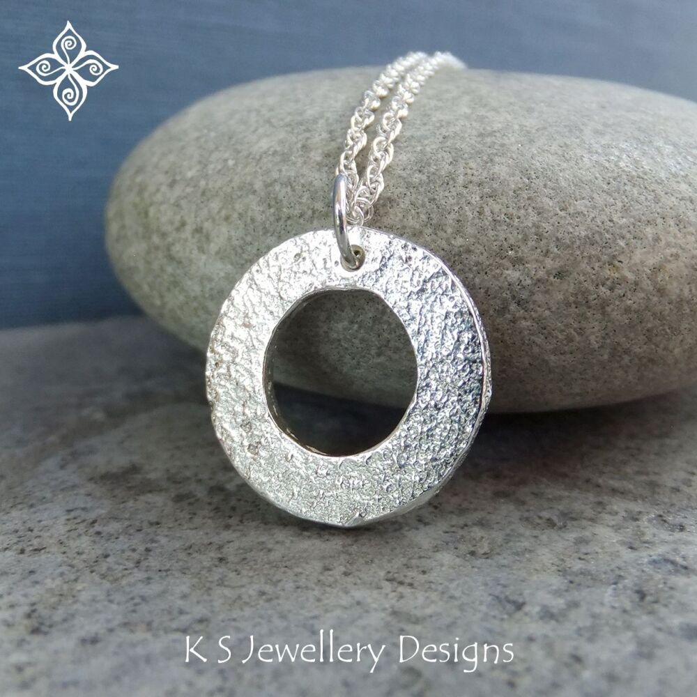 Rustic Circle - Sterling Silver Sandcasted Pendant