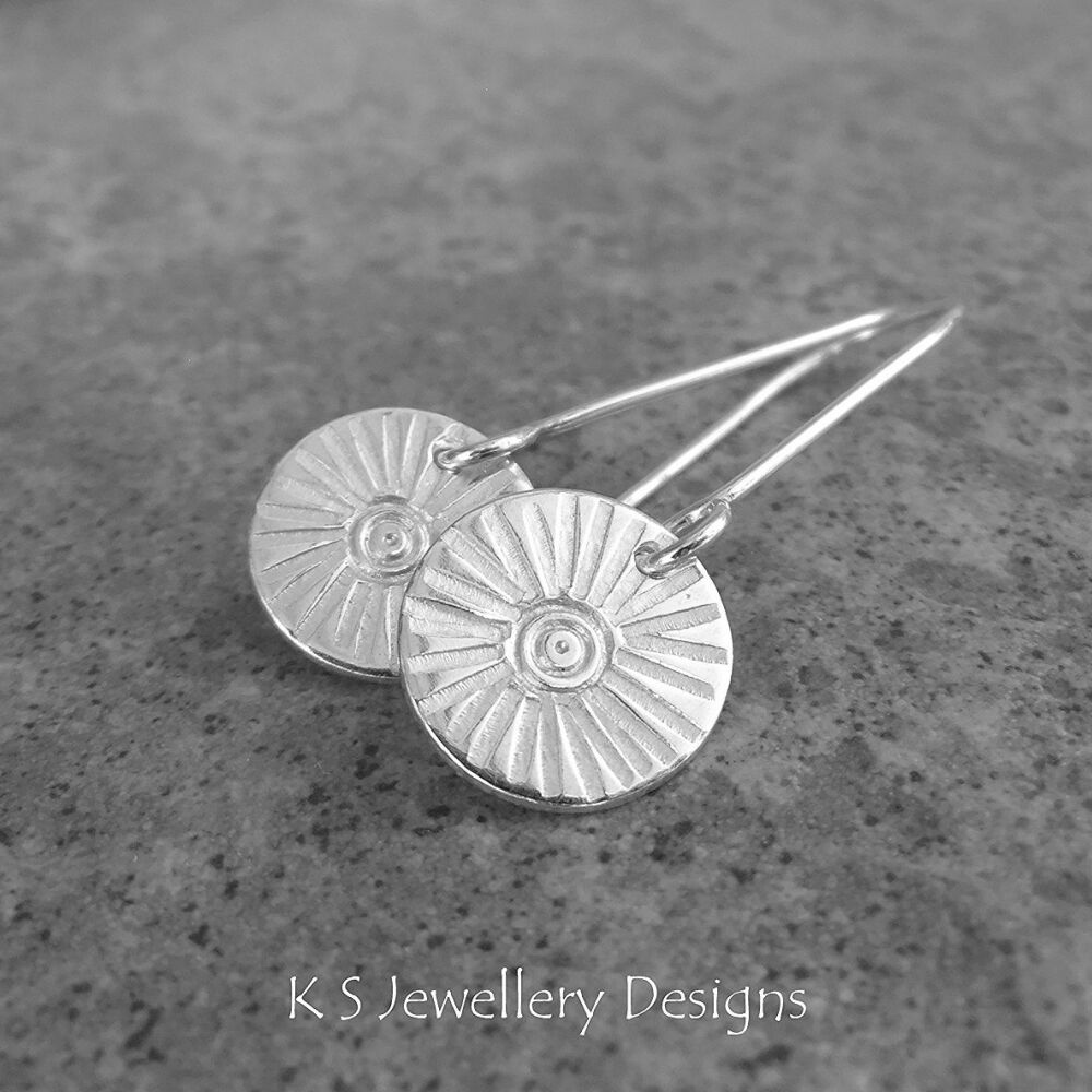 Daisy Discs - Sterling Silver Long Earrings