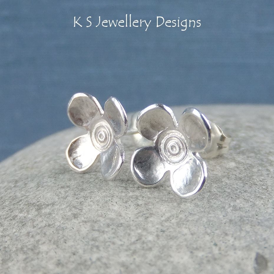 FLOWER STUDS - Four Petal Flowers - Sterling Silver Stud Earrings