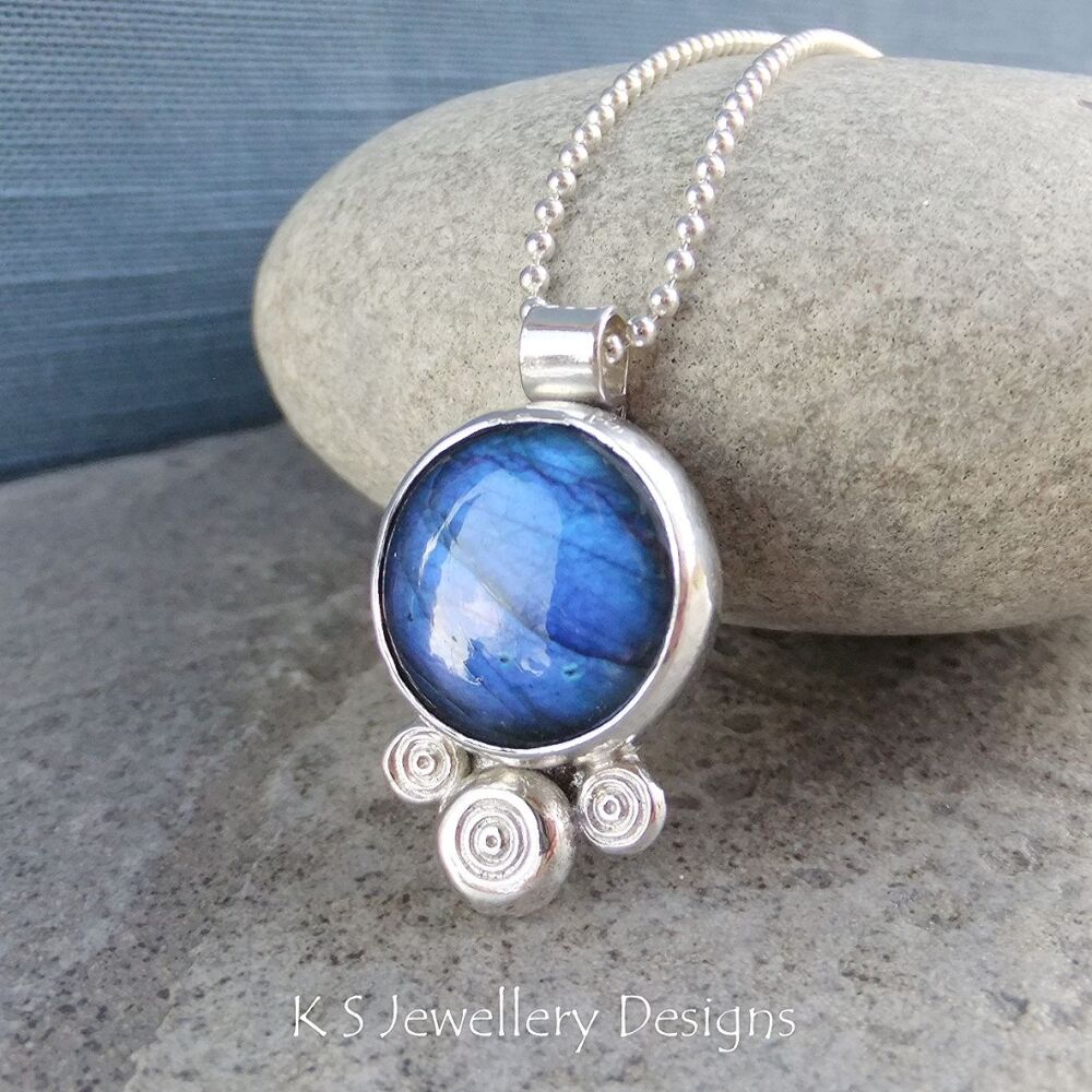 Labradorite Circle Pebbles Sterling Silver Pendant