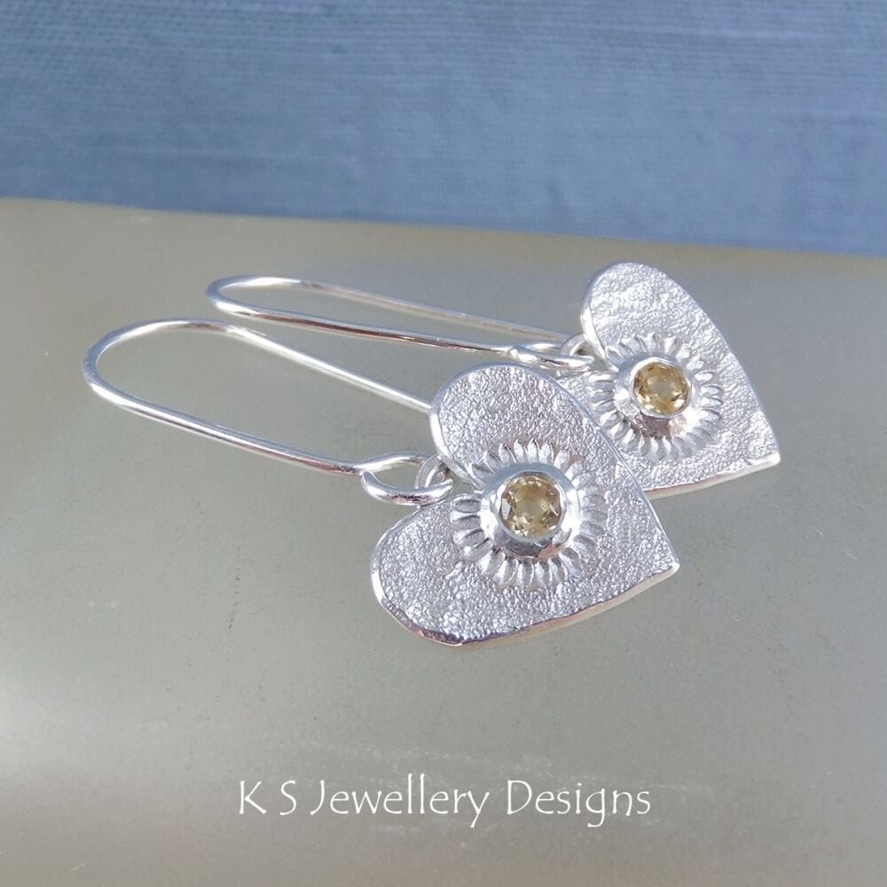 Citrine Daisy Heart Sterling Silver Earrings