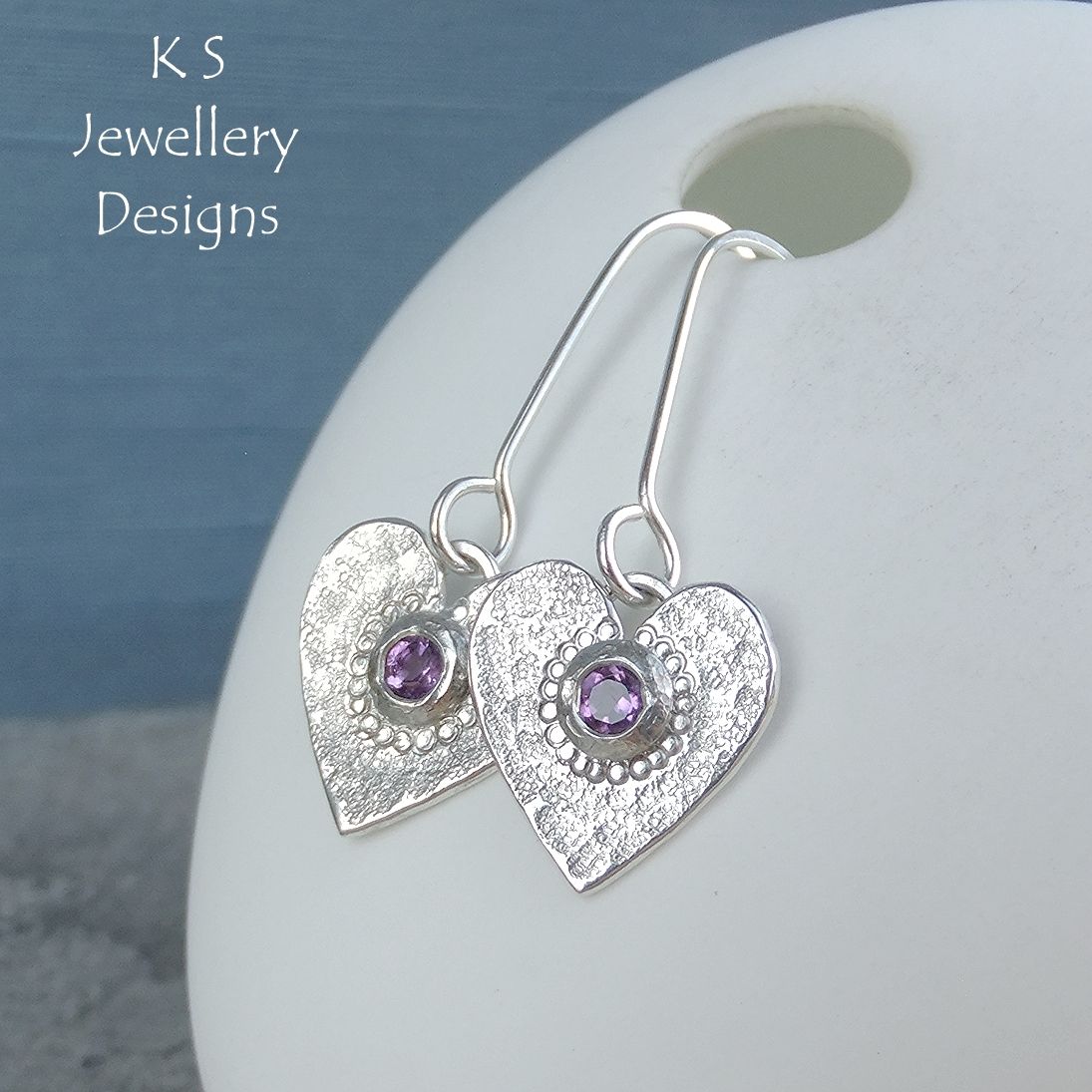 Amethyst Heart Sterling Silver Earrings