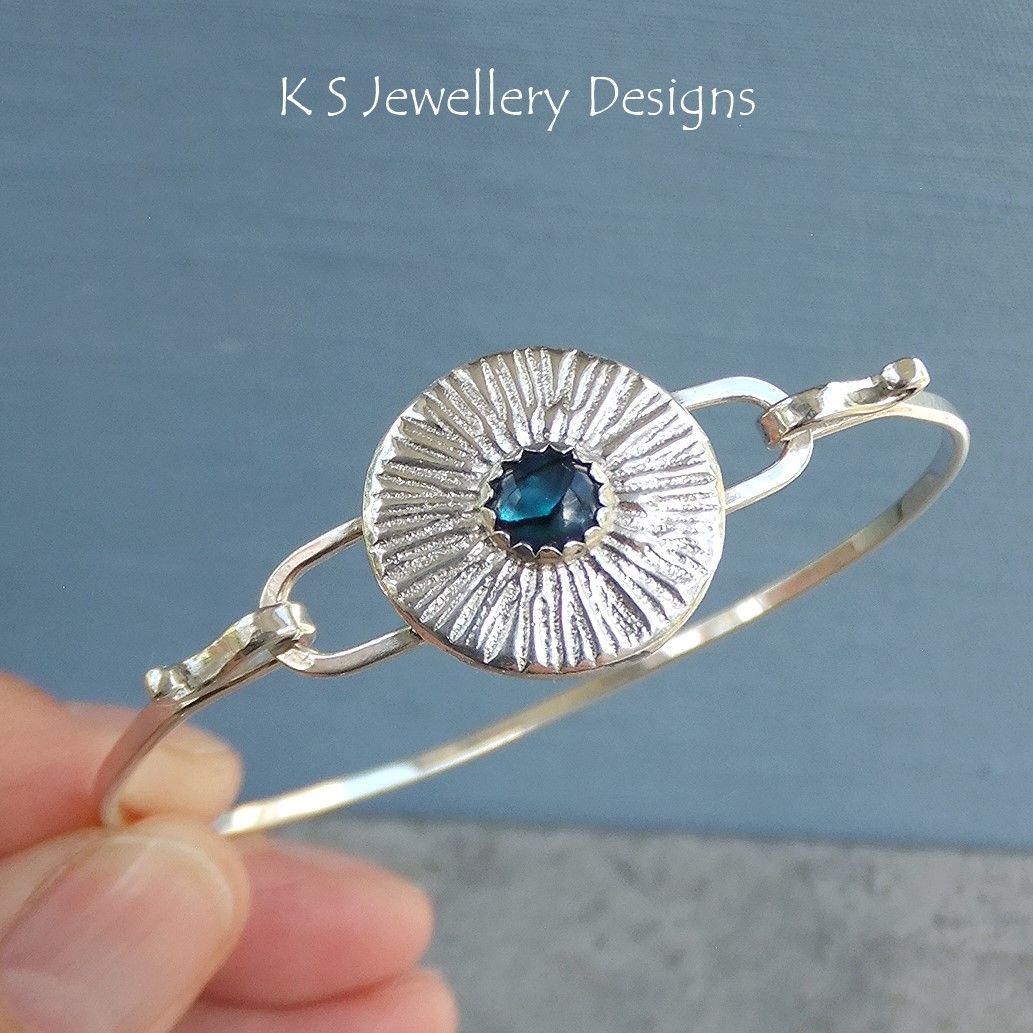 Abalone Shell Sunburst Disc Sterling Silver Bangle