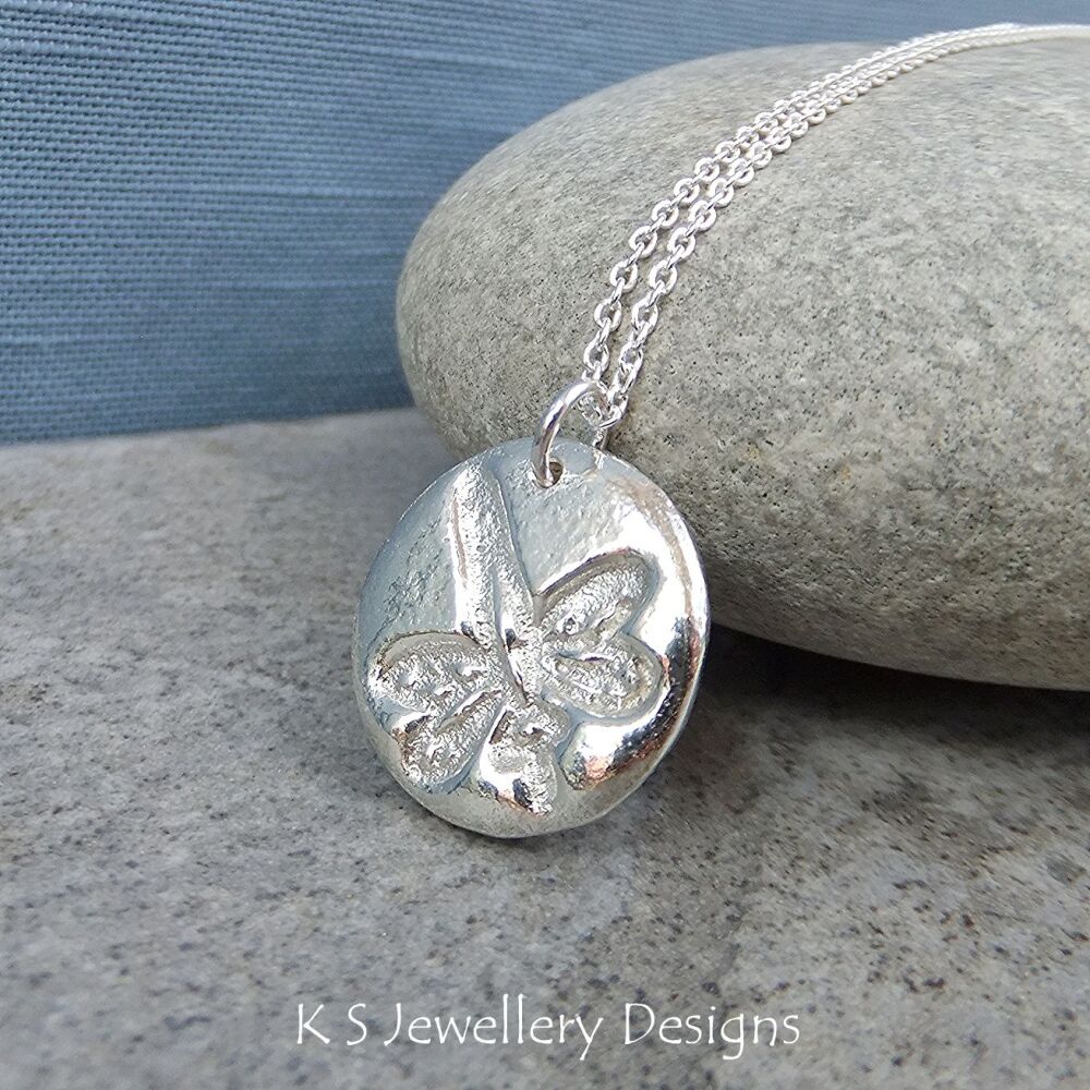 Dragonfly Textured Disc - Sandcasted Sterling Silver Nature Pendant