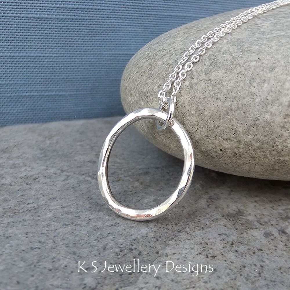 Dappled Textured Wonky Circle Sterling Silver Pendant
