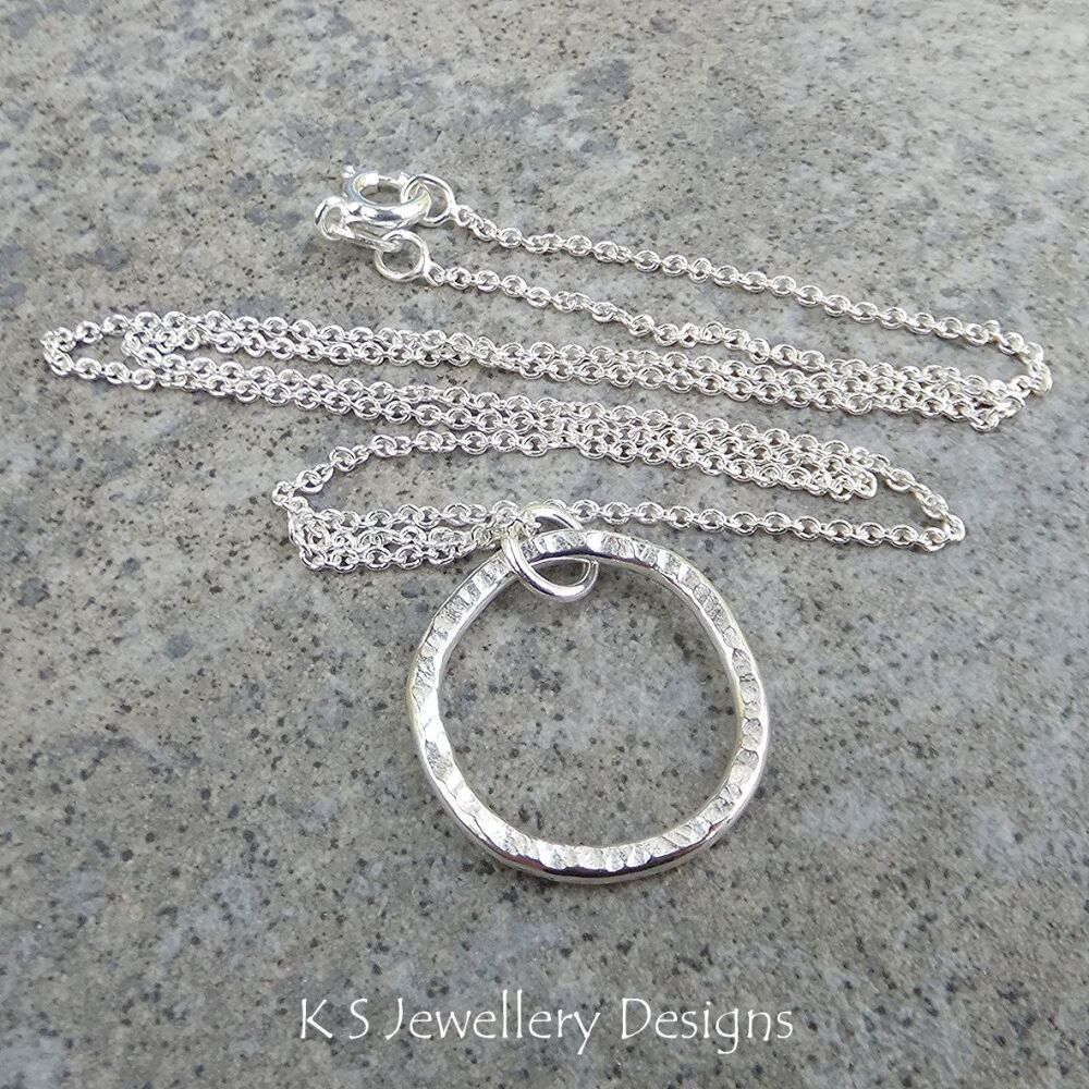 Bark Textured Wonky Circle Sterling Silver Pendant